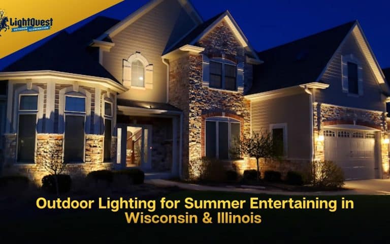 Modern patio lighting in Lake Forest IL Landscape lighting Wisconsin Illinois backyard Bistro lights installed in Milwaukee WI Garden lights in Naperville IL Driveway lighting in Pleasant Prairie WI